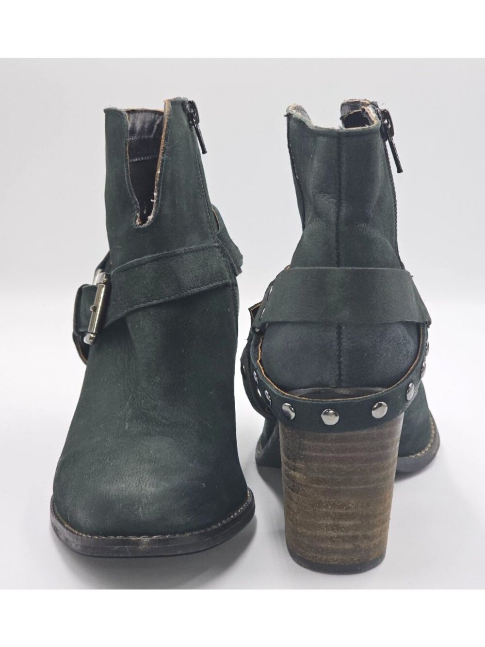 Matisse Women's Gray Leather Harney Heeled Ankle Boots Studded Strap Sz7.5 2919 - Picture 2 of 16